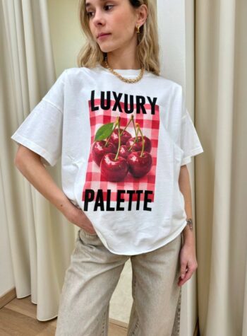 Shop Online T-shirt oversize bianca stampa ciliegie Vicolo