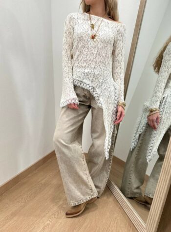 Shop Online Maglia pizzo asimmetrica monospalla burro HaveOne