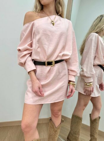 Shop Online Vestito monospalla rosa chiaro cintura moro HaveOne