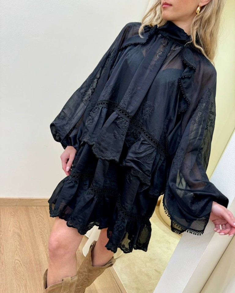 Vestito balze ricami nero Souvenir Shop Online Vestito balze ricami nero Souvenir