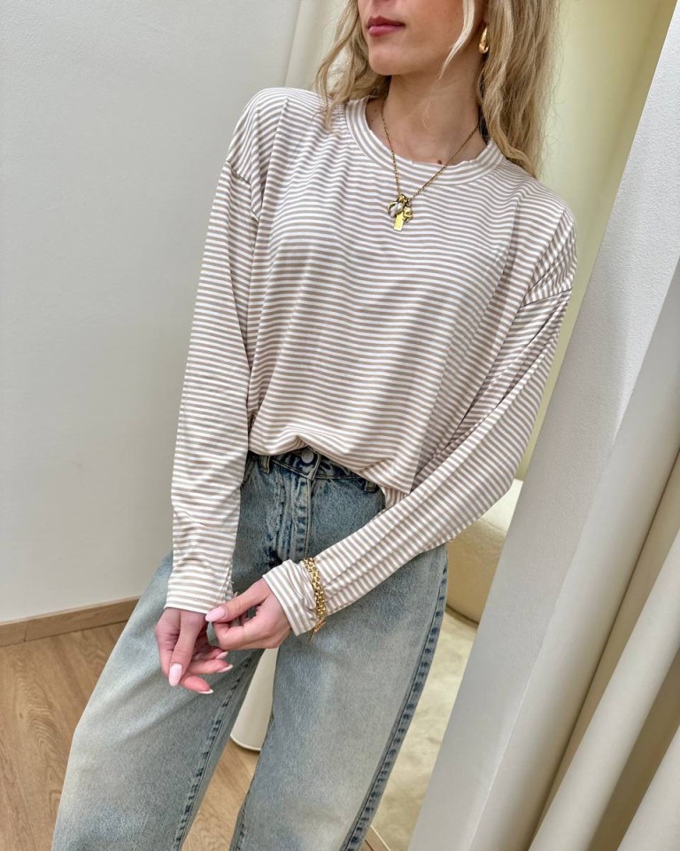 Maglia scatoletta righe beige HaveOne Shop Online Maglia scatoletta righe beige HaveOne