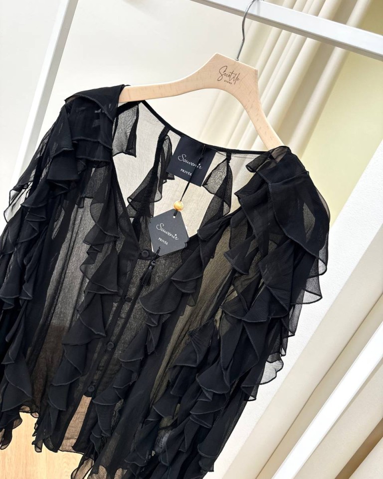 Blusa nera semitrasparente rouches Souvenir Shop Online Blusa nera semitrasparente rouches Souvenir