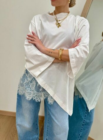 Shop Online T-shirt over bianca inserto pizzo HaveOne