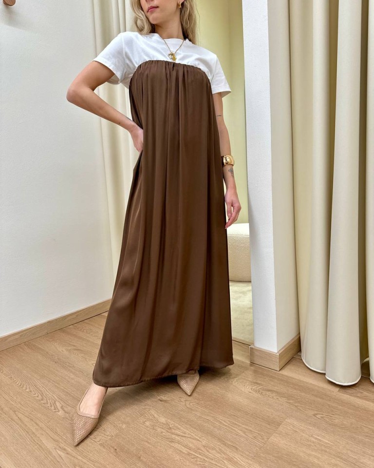 Abito midi a fascia in viscosa moro HaveOne Shop Online Abito midi a fascia in viscosa moro HaveOne