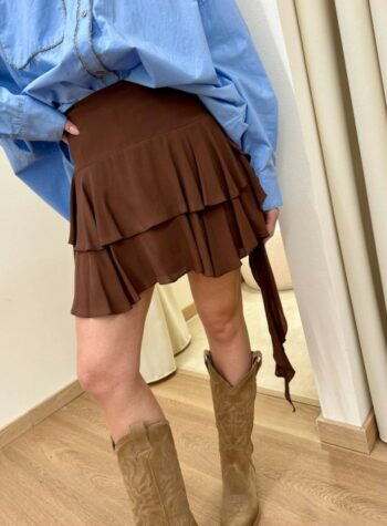 Shop Online Minigonna balze e volant cioccolato Kontatto