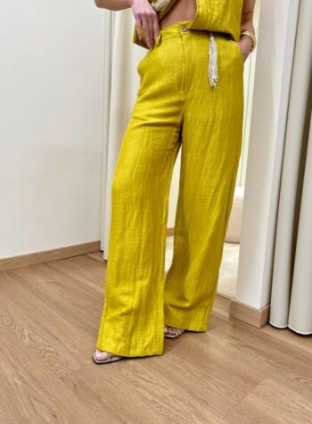 Shop Online Pantalone palazzo giallo acido in lino Souvenir
