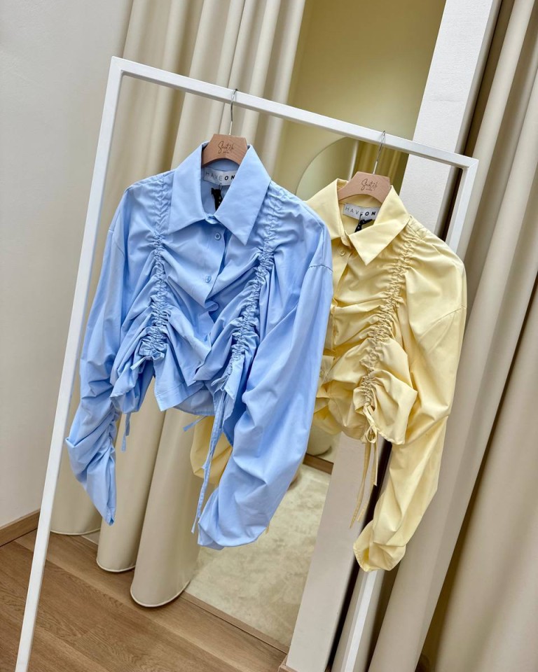 Camicia arricciata celeste HaveOne Shop Online Camicia arricciata celeste HaveOne