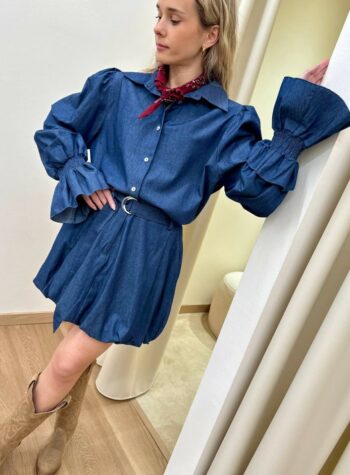 Shop Online Camicia maniche a sbuffo denim blu HaveOne