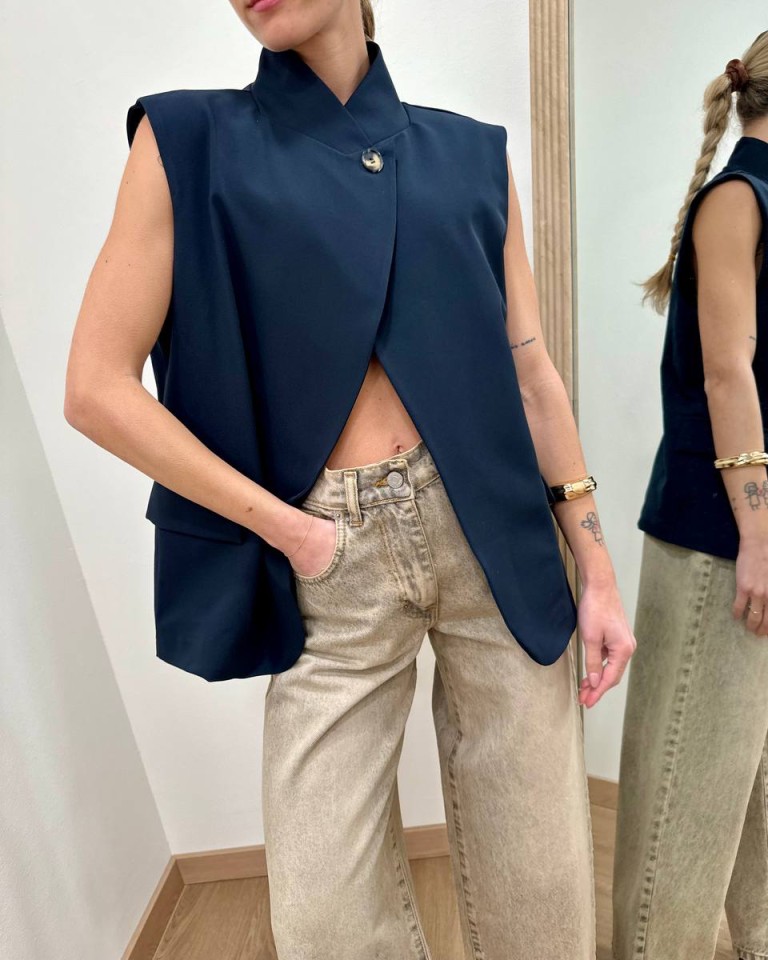 Gilet asimmetrico coreana blu Susy Mix Shop Online Gilet asimmetrico coreana blu Susy Mix