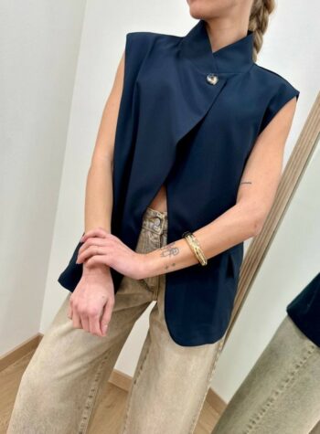 Shop Online Gilet asimmetrico coreana blu Susy Mix