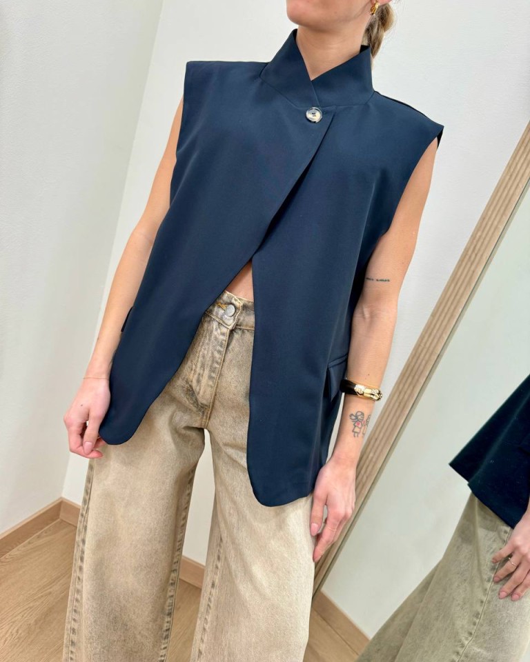 Gilet asimmetrico coreana blu Susy Mix Shop Online Gilet asimmetrico coreana blu Susy Mix