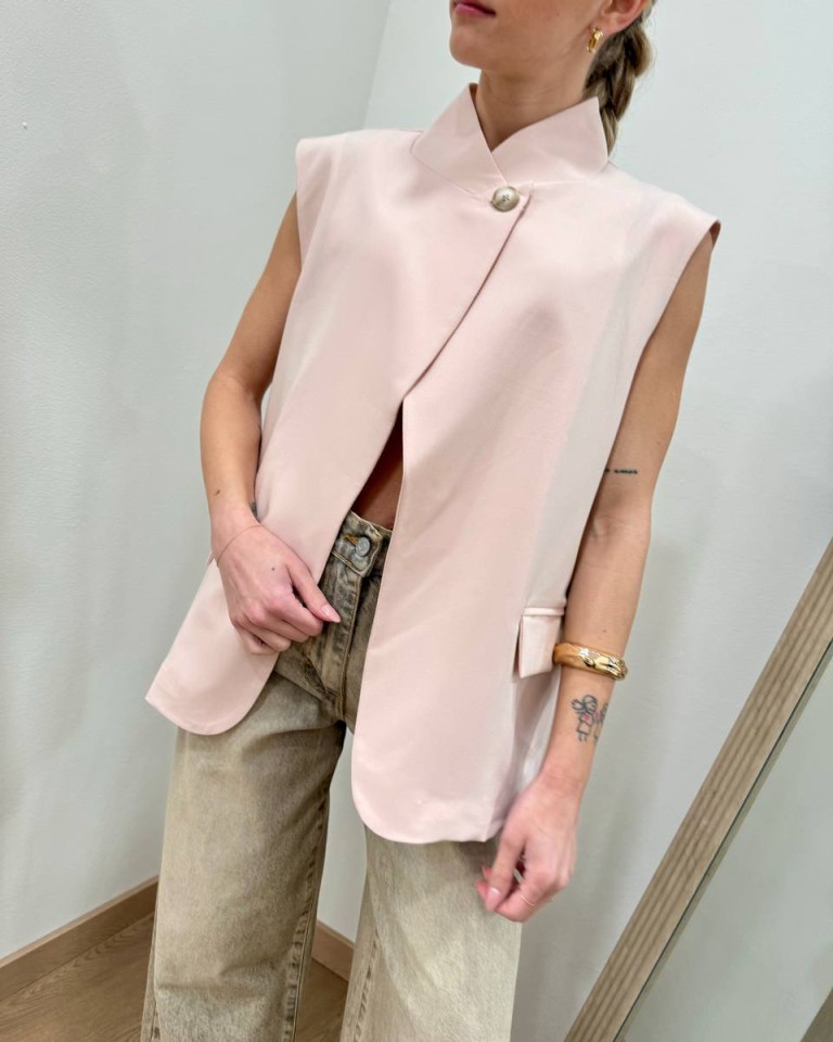 Gilet asimmetrico coreana rosa pastello Susy Mix Shop Online Gilet asimmetrico coreana rosa pastello Susy Mix