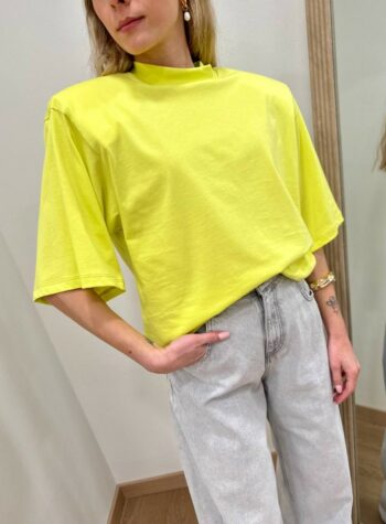 Shop Online T-shirt over spalline imbottite giallo acido Vicolo