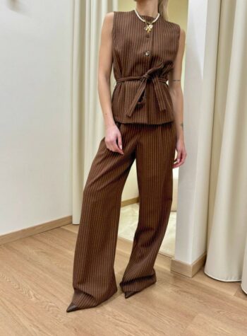 Shop Online Pantalone tabacco gessato con pinces Kontatto