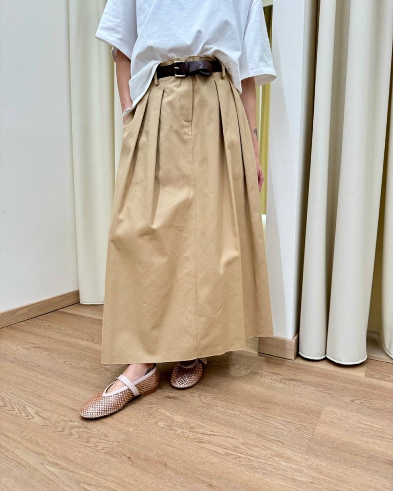 Gonna longuette pieghe cammello e cintura Vicolo Shop Online Gonna longuette pieghe cammello e cintura Vicolo