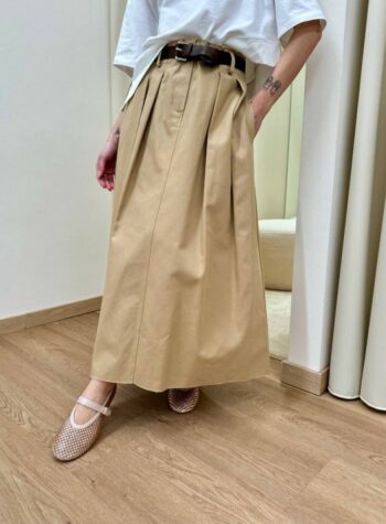 Shop Online Gonna longuette pieghe cammello e cintura Vicolo