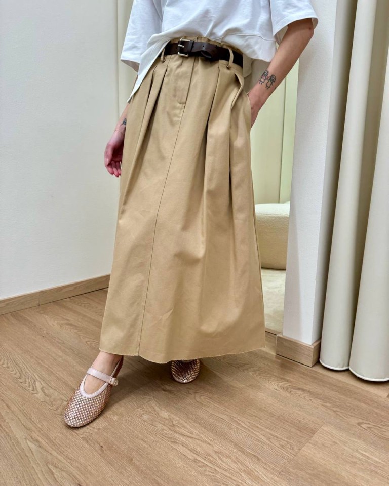 Gonna longuette pieghe cammello e cintura Vicolo Shop Online Gonna longuette pieghe cammello e cintura Vicolo