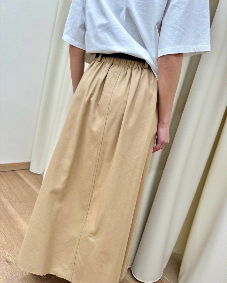 Gonna longuette pieghe cammello e cintura Vicolo Shop Online Gonna longuette pieghe cammello e cintura Vicolo