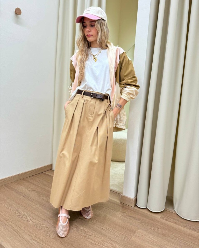 Gonna longuette pieghe cammello e cintura Vicolo Shop Online Gonna longuette pieghe cammello e cintura Vicolo