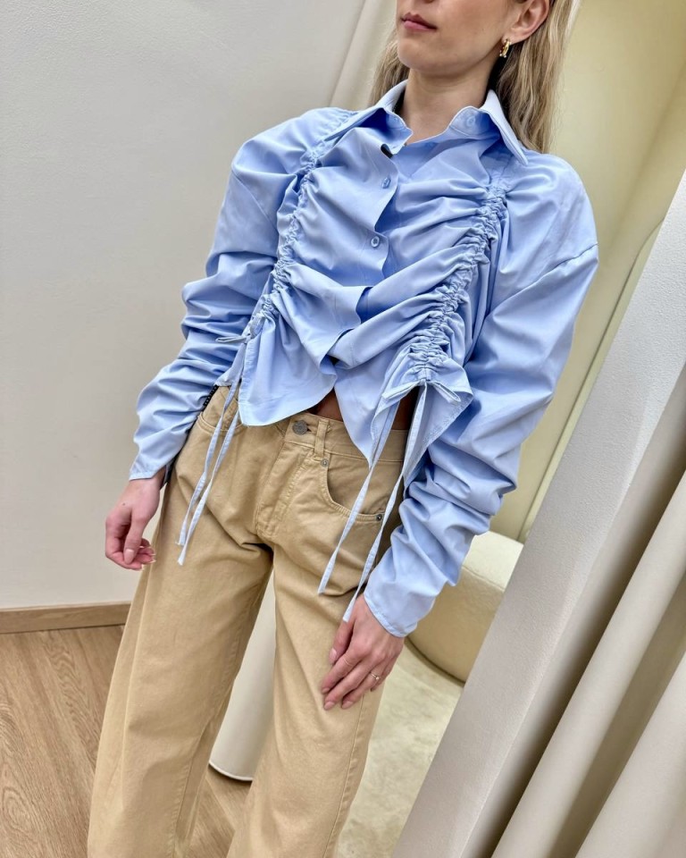 Camicia arricciata celeste HaveOne Shop Online Camicia arricciata celeste HaveOne