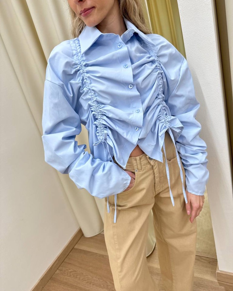 Camicia arricciata celeste HaveOne Shop Online Camicia arricciata celeste HaveOne