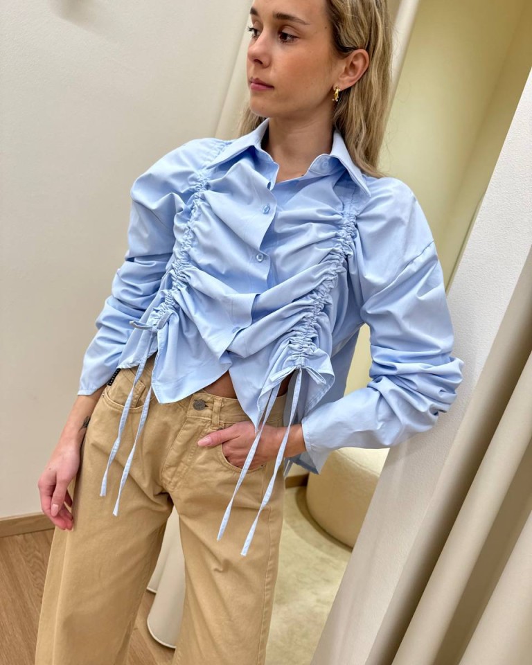 Camicia arricciata celeste HaveOne Shop Online Camicia arricciata celeste HaveOne