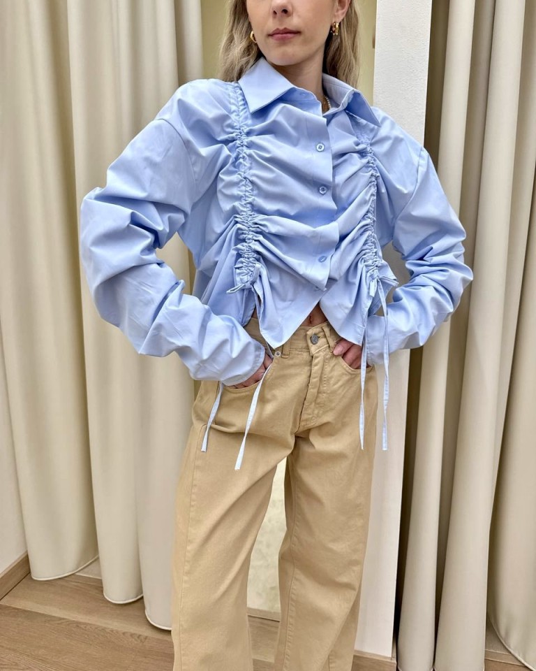 Camicia arricciata celeste HaveOne Shop Online Camicia arricciata celeste HaveOne