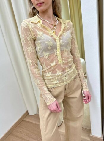 Shop Online Maglia polo pizzo giallo pastello HaveOne