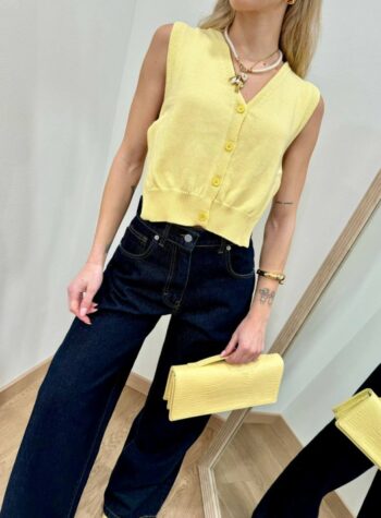 Shop Online Gilet maglia aperture laterali giallo pastello Vicolo