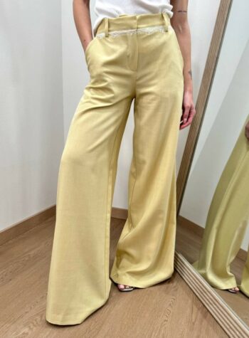 Shop Online Pantalone palazzo giallo pastello con pizzo Vicolo