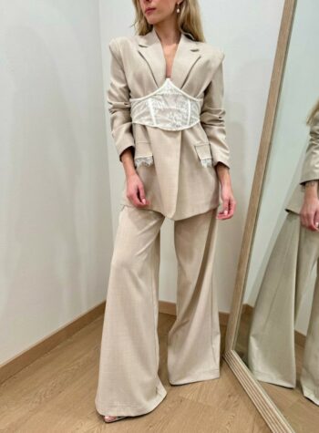 Shop Online Pantalone palazzo sabbia con pizzo Vicolo