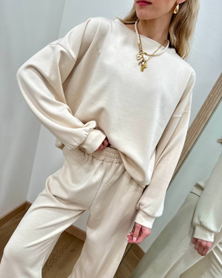 Completo tuta felpa e pantalone avorio Susy Mix Shop Online Completo tuta felpa e pantalone avorio Susy Mix