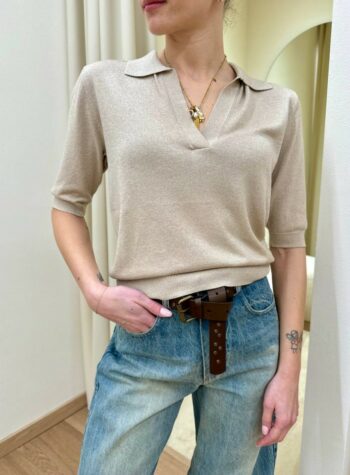Shop Online Maglia polo lurex beige Souvenir