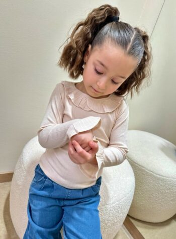 Shop Online Maglietta costine rosa con rouches Lil'Atelier