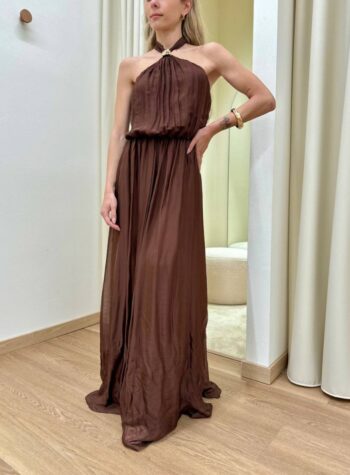 Shop Online Vestito lungo dettaglio gioiello cioccolato HaveOne