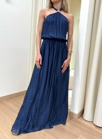 Shop Online Vestito lungo dettaglio gioiello blu HaveOne