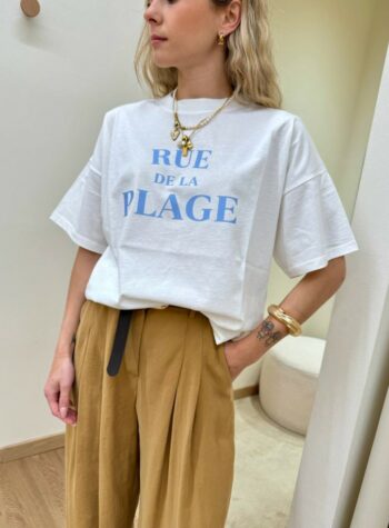 Shop Online T-shirt oversize panna stampa "Rue de la Plage" Vicolo