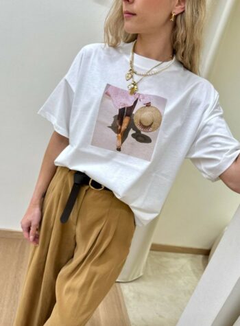 Shop Online T-shirt oversize panna stampa foto spiaggia Vicolo
