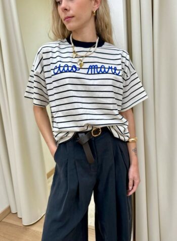 Shop Online T-shirt righe blu scuro scritta "ciao mare" Vicolo