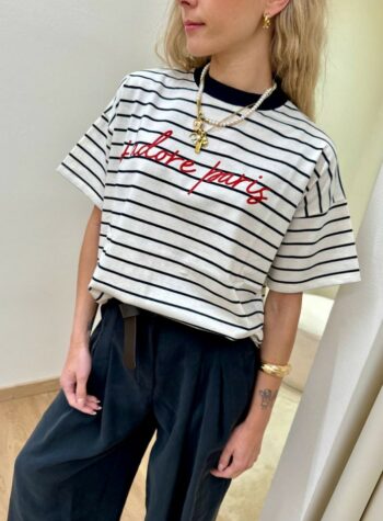 Shop Online T-shirt righe blu scuro scritta "j'adore paris" Vicolo