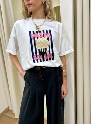 Shop Online T-shirt oversize panna stampa "Pasta Social" Vicolo