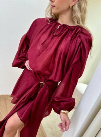 Shop Online Blusa spalla arricciata bordeaux HaveOne