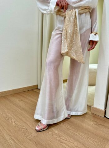 Shop Online Pantalone bianco con fusciacca paillettes HaveOne