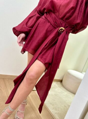 Shop Online Minigonna asimmetrica dettaglio gioiello bordeaux HaveOne