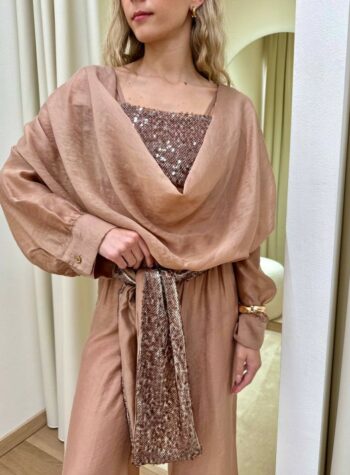 Shop Online Blusa scollo gronda e top paillettes nocciola HaveOne
