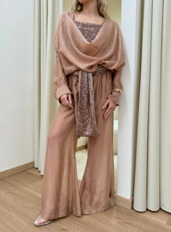 Shop Online Pantalone nocciola con fusciacca paillettes HaveOne