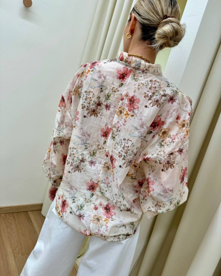 Blusa rouches stampa floreale cipria Susy Mix Shop Online Blusa rouches stampa floreale cipria Susy Mix
