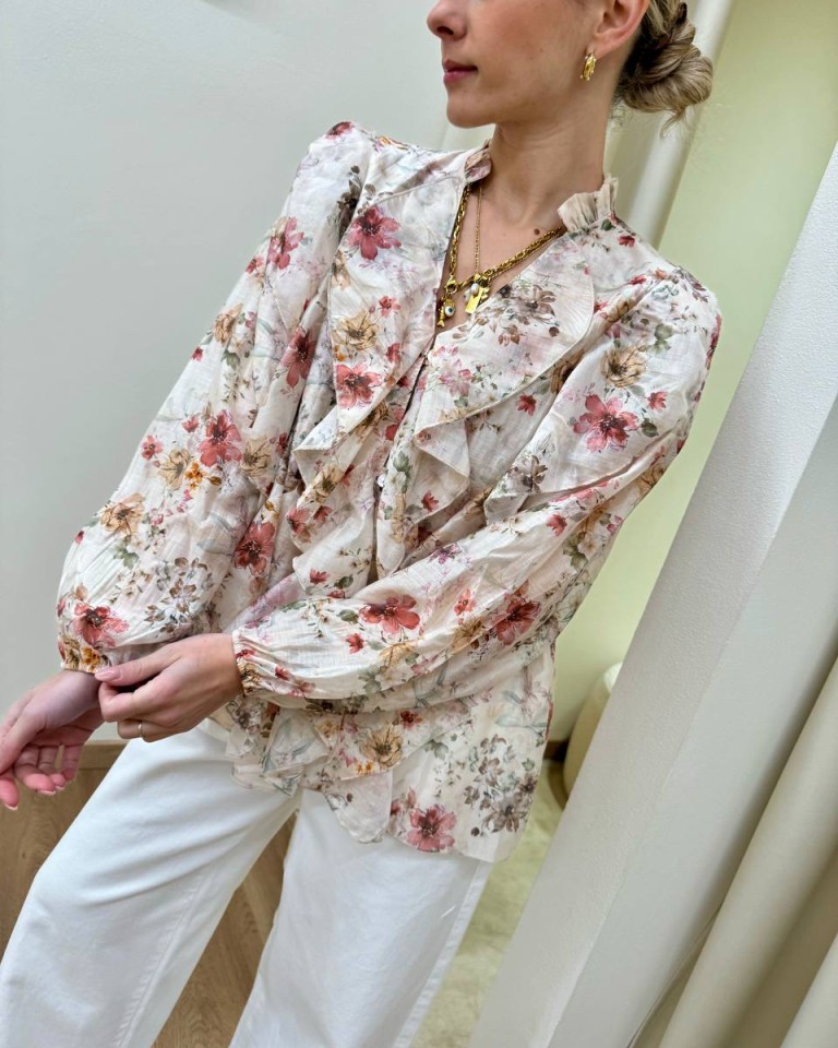 Blusa rouches stampa floreale cipria Susy Mix Shop Online Blusa rouches stampa floreale cipria Susy Mix