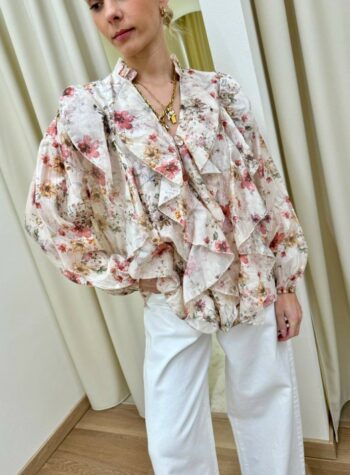 Shop Online Blusa rouches stampa floreale cipria Susy Mix