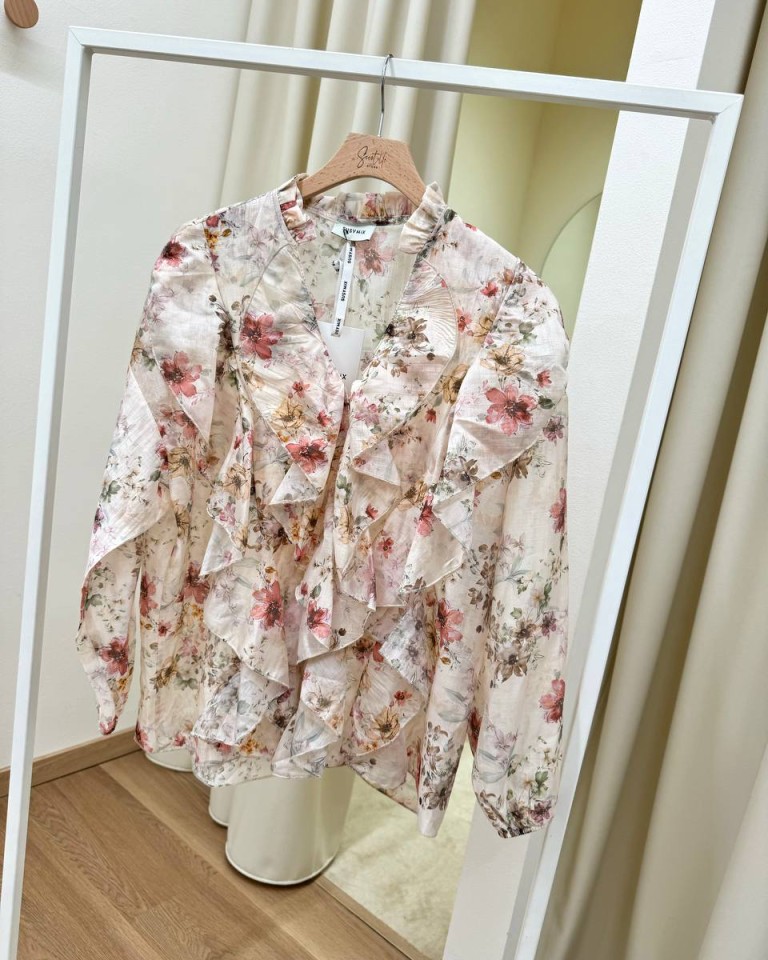 Blusa rouches stampa floreale cipria Susy Mix Shop Online Blusa rouches stampa floreale cipria Susy Mix